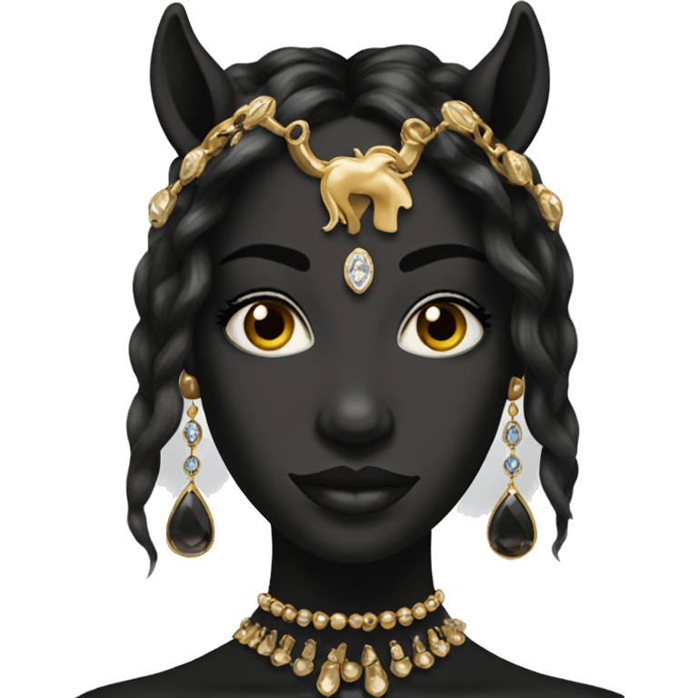 dark beauty with jewelry with horse nose emoji