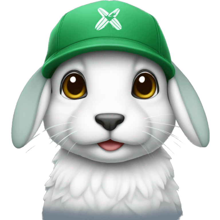 Conejo blanco con gorra de aviador verde  emoji