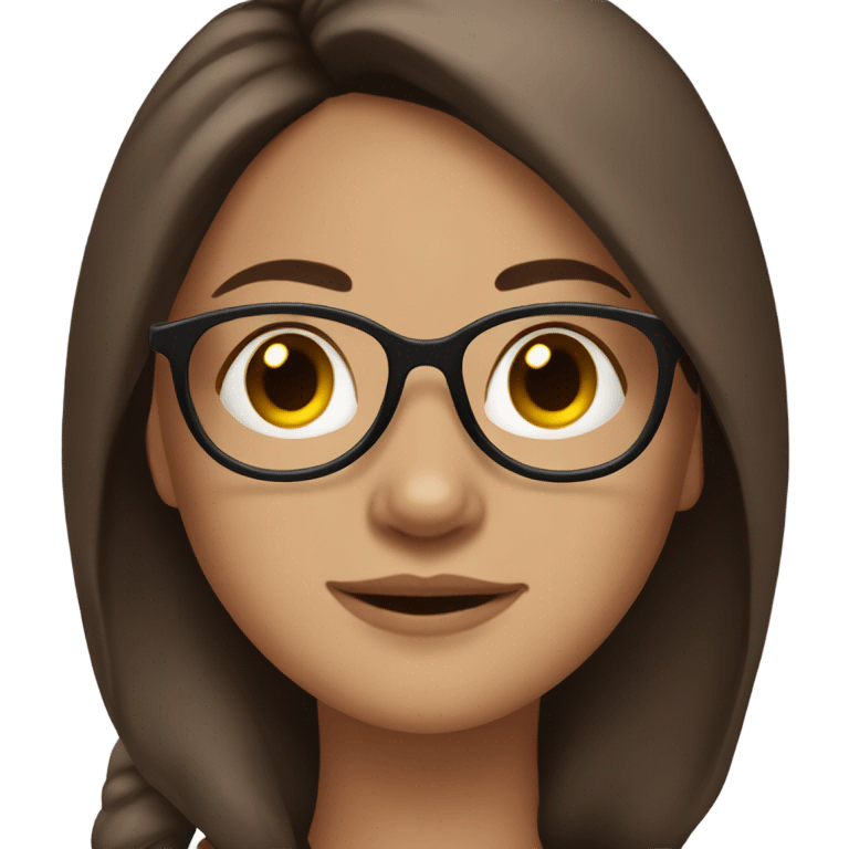 A cozy, aesthetic, brunette haired girl with a middle part, straight hair and glasses ￼ emoji