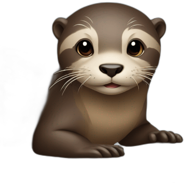 female otter lean against a pillow and use a macbook emoji