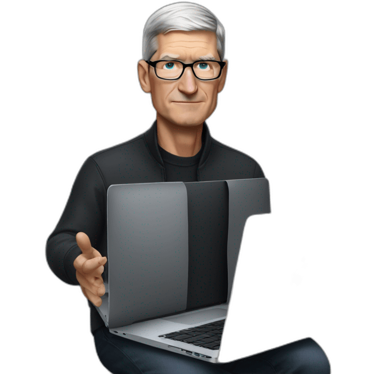 tim cook with a black macbook pro emoji