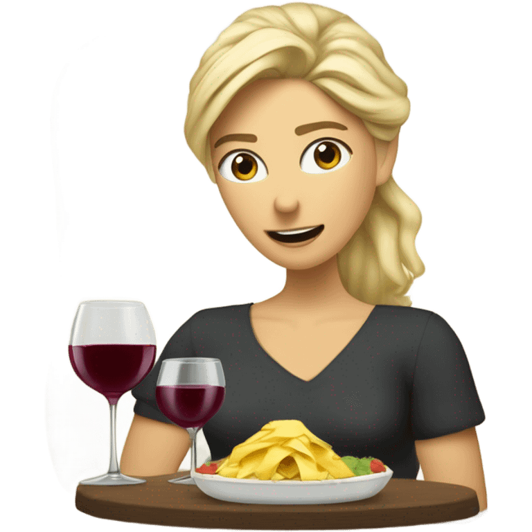 Repas raclette et deux verres de vin blanc en couple, femme blonde cheveux aux-dessus des épaules homme petite barbe et moustache grisonnantes et cheveux bruns grisonnant  emoji