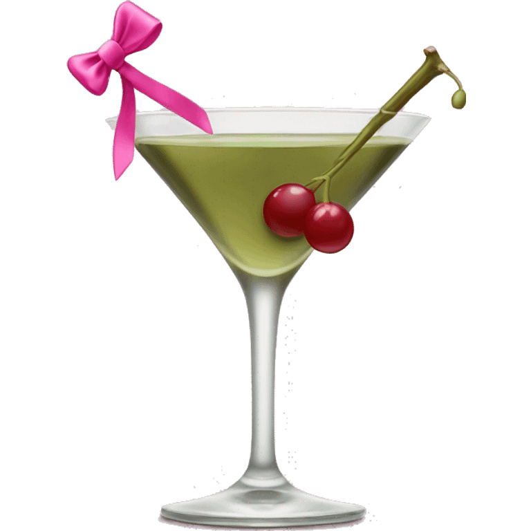 Dirty olive martini  with a pink bow on the stem emoji