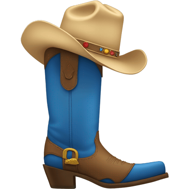 Tall blue cowboy boot with cowboy hat on top emoji