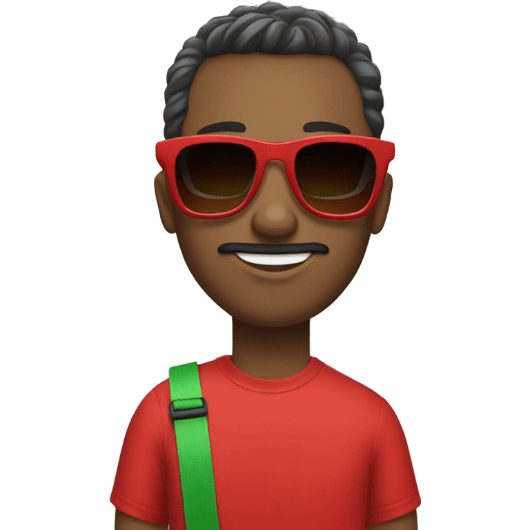 man wear red T-shirt and sunglasses and balls and green shoes emoji