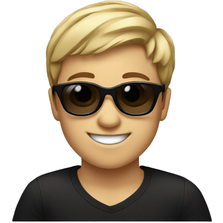 smiling boy in black shirt wearing sunglasses emoji