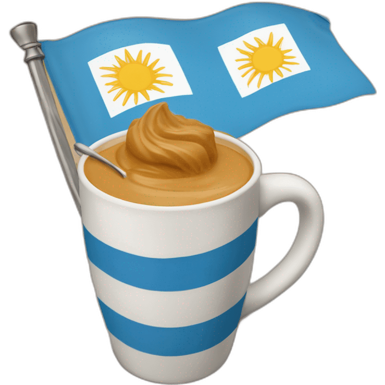 Uruguay flag with a cup of dulce de leche and a mate on top of it emoji