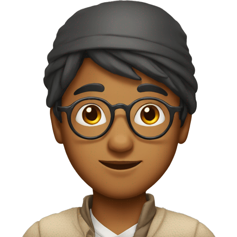 Indian boy with bindi and glasses and hat emoji