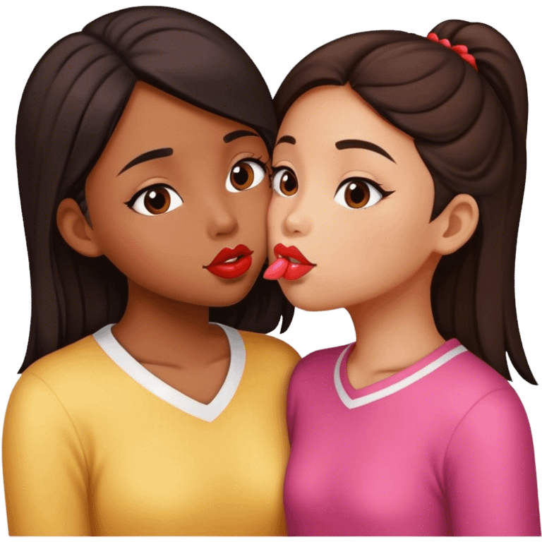 Chinese girl and brown girl kissing on the lips emoji