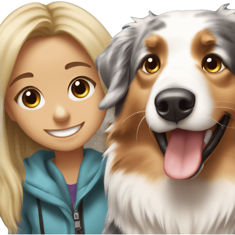 Happy australian shepherd with blonde girl emoji