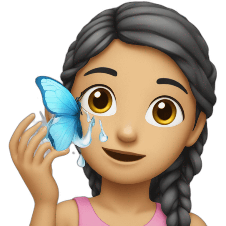 the girl is playing with a water butterfly emoji