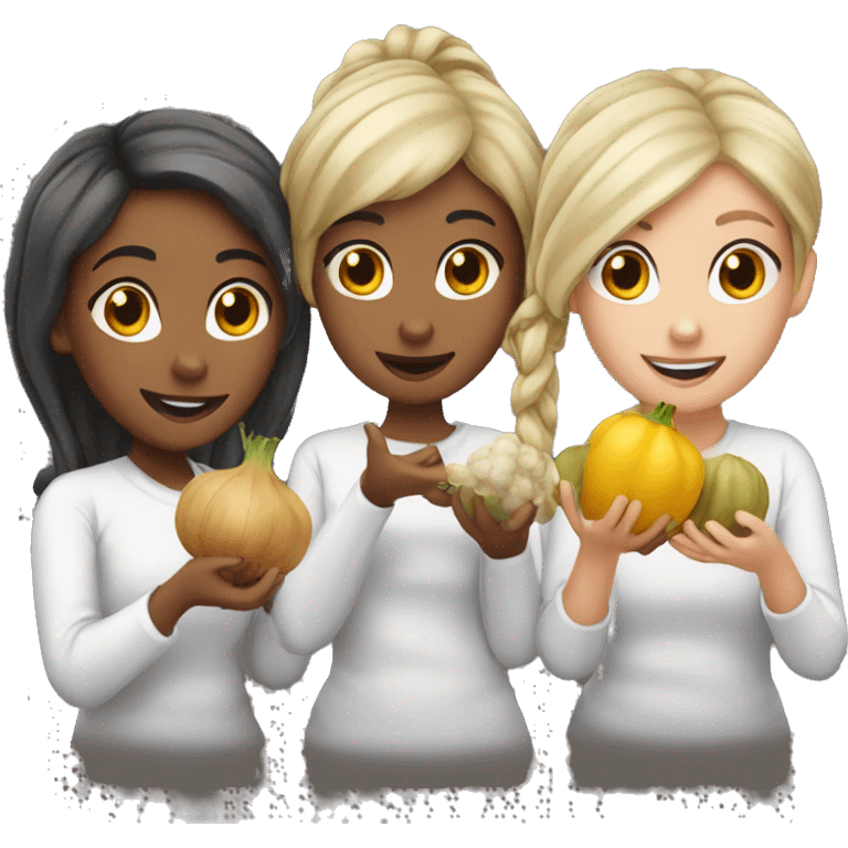 five girls with garlics in theire had emoji