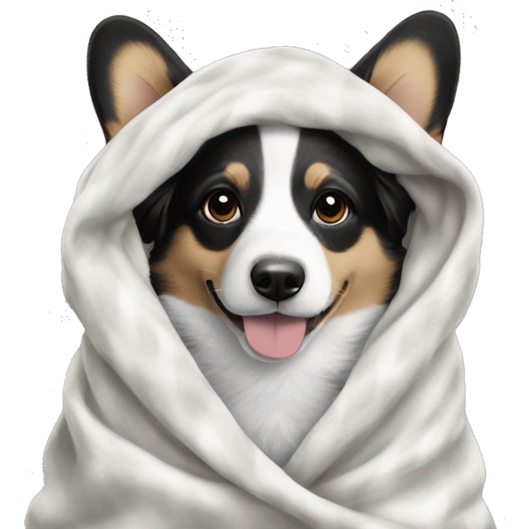 Black-white puppy corgi cardigan in a blanket emoji