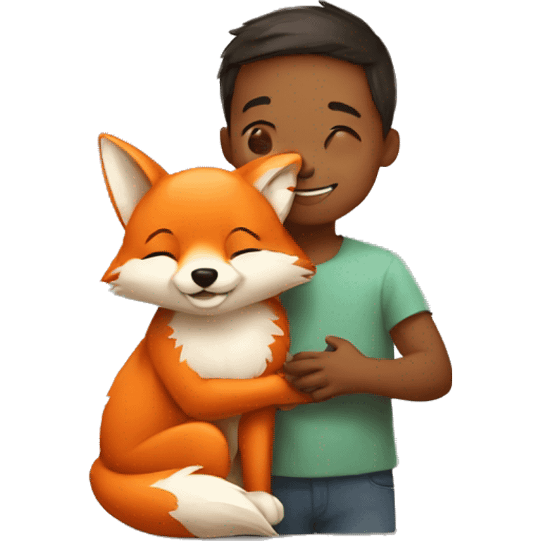 kid hugging a little fox emoji