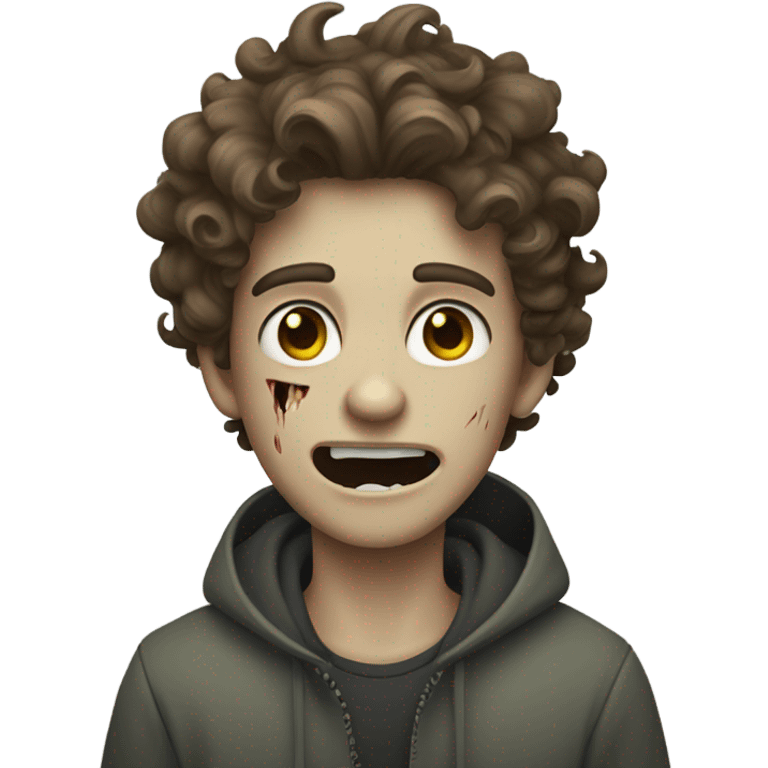 curly/wavy brown hair white male teenager mixed with zombie emoji emoji