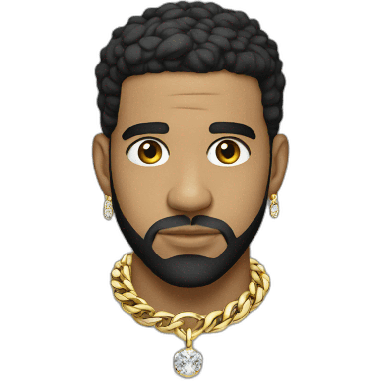 Drake (the artist) wearing a gold diamond owl chain  emoji