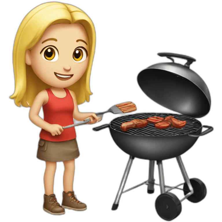 a blonde girl making a barbecue emoji