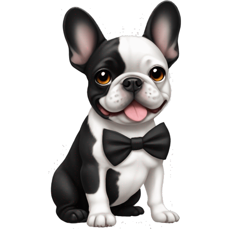 black white frenchie with a bow emoji