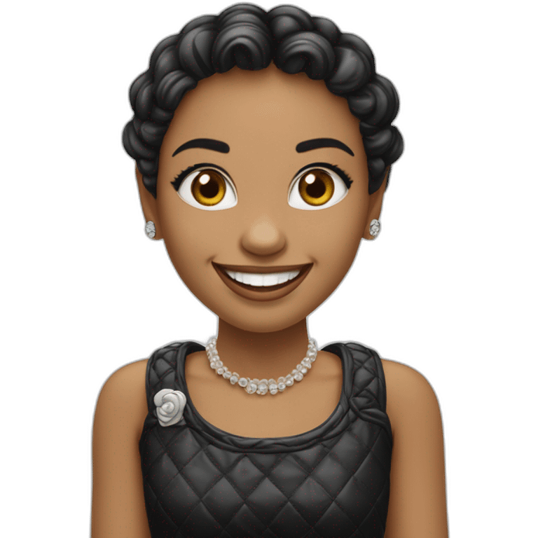 Menina cabeça preto Chanel, sorriso com aparelho dentário  emoji