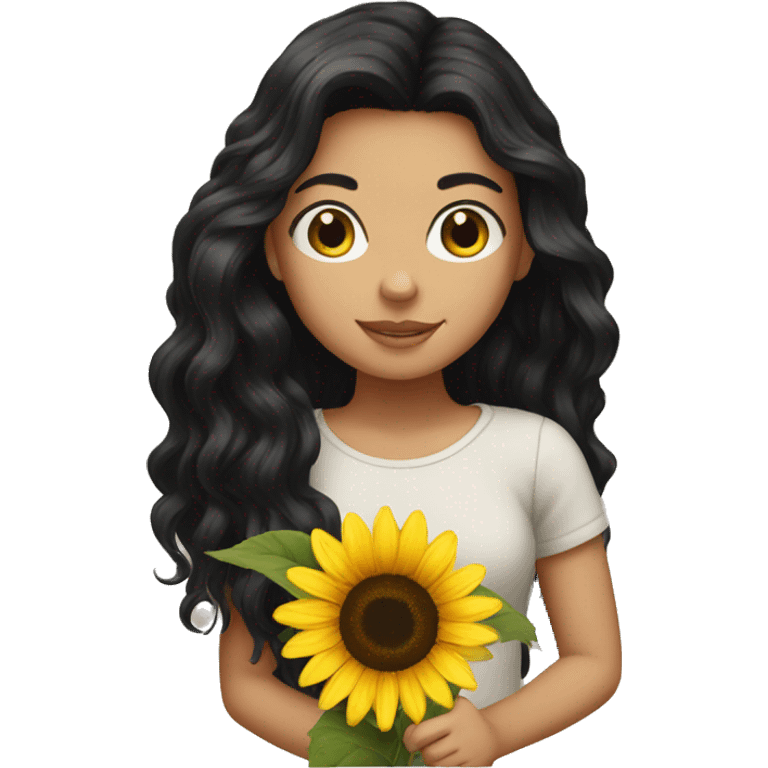 black hair white girl holding sunflower emoji