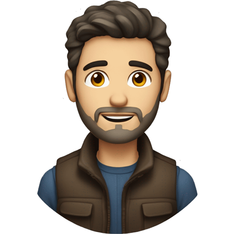 a white 30 year old man with dark brown hair and stubble in a gilet  emoji