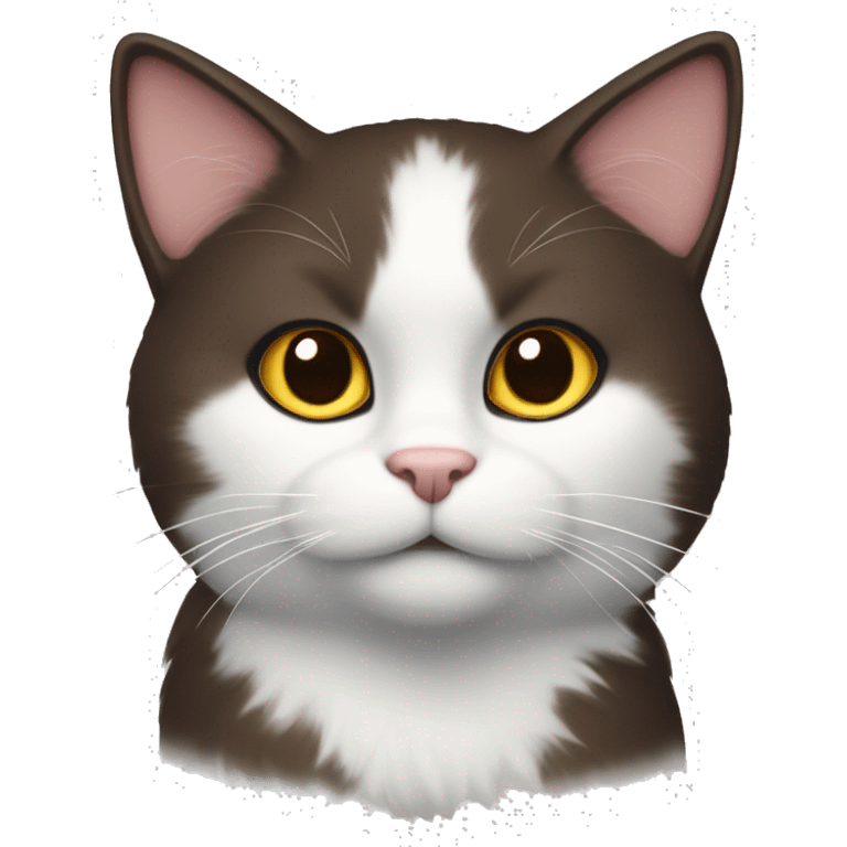 CAT with dark Brown fur and white fur at the neck with a white point at the nose emoji