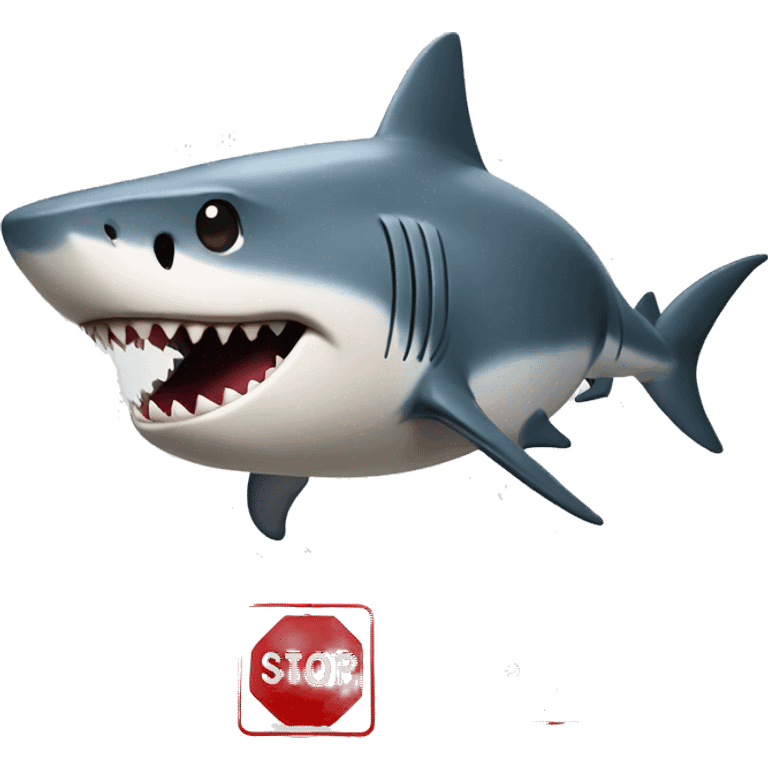 A shark holds a stop sign emoji