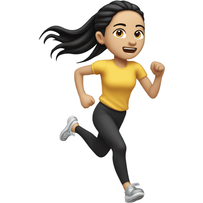 Pale light skin girl with long black ponytail running  emoji