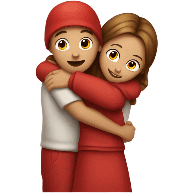 red guy and girl hugging each other back view emoji