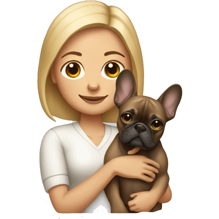 Woman holding tan French bulldog emoji