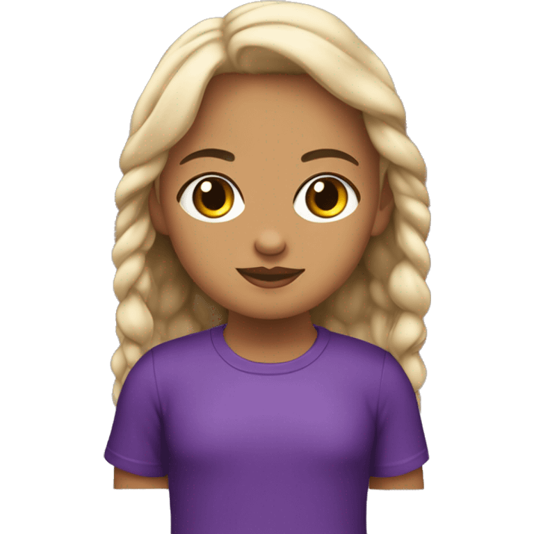 Niña con pelo negro, un poco rizado, playera morada, ojos cafés  emoji