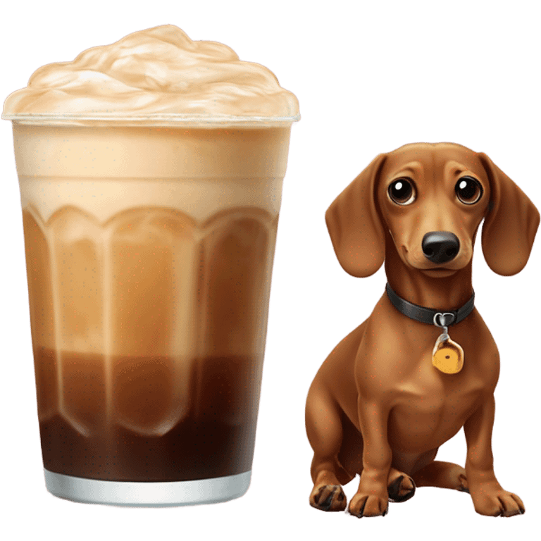 Iced coffee with a Weenie dog emoji