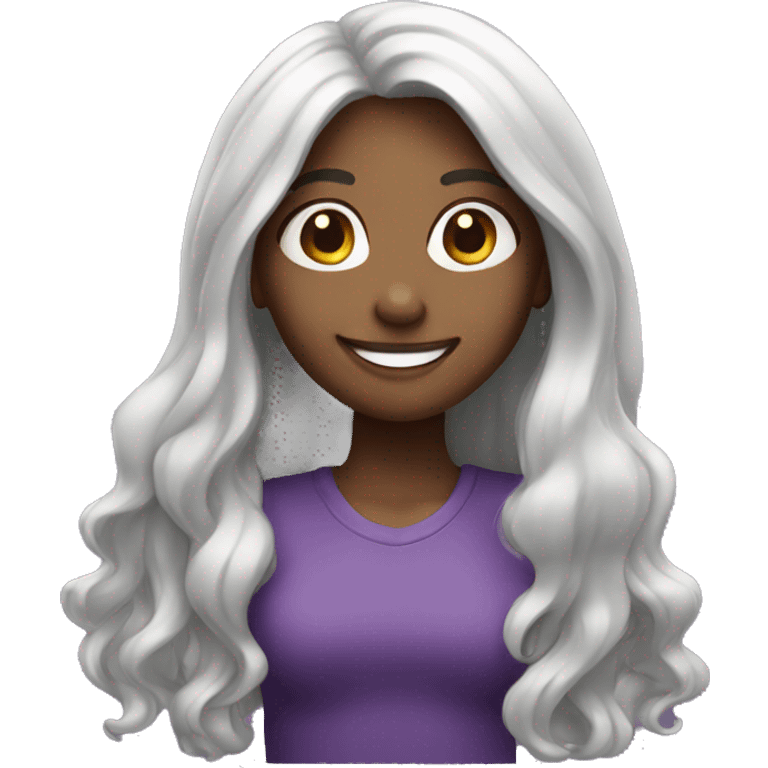 smiling girl with long hair purple emoji