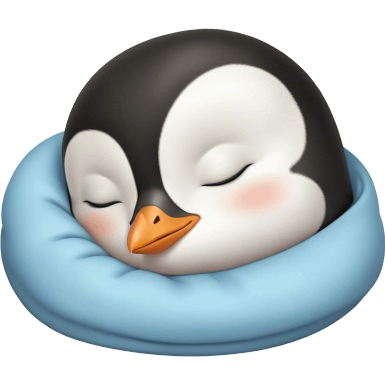 Meme-Worthy cute Sleeping Baby Penguin Portrait Emoji, Head resting peacefully with a contented smile, showcasing luxuriously soft down and a serene, slumbering gaze, Simplified yet hilariously adorable features, highly detailed, glowing with a soft, drowsy polar light, high shine, relaxed and utterly lovable, stylized with an air of playful laziness, bright and heartwarming, soft glowing outline, capturing the essence of a sleeping baby penguin that feels destined to become the next viral icon of adorable rest! emoji