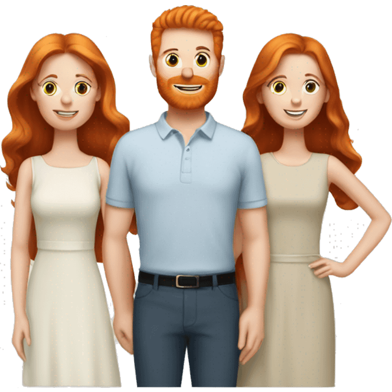 Ginger Husband with brunette and redhead wives throuple emoji