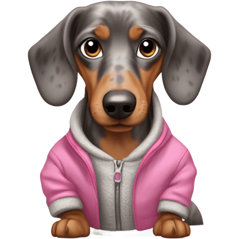 Merle dachshund wearing pink jacket  emoji