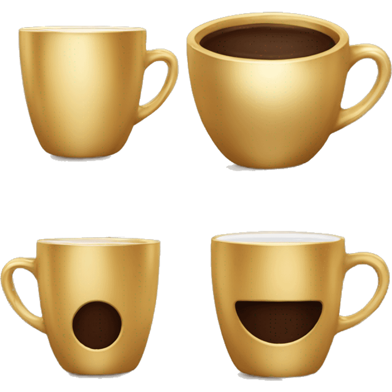 gold dual cup with brown coffee same as bottom a lttle bigger also coffee there emoji