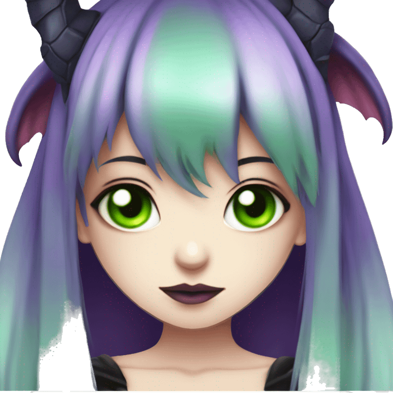 Gothic succubus girl with green eyes and purple hair anime style  emoji