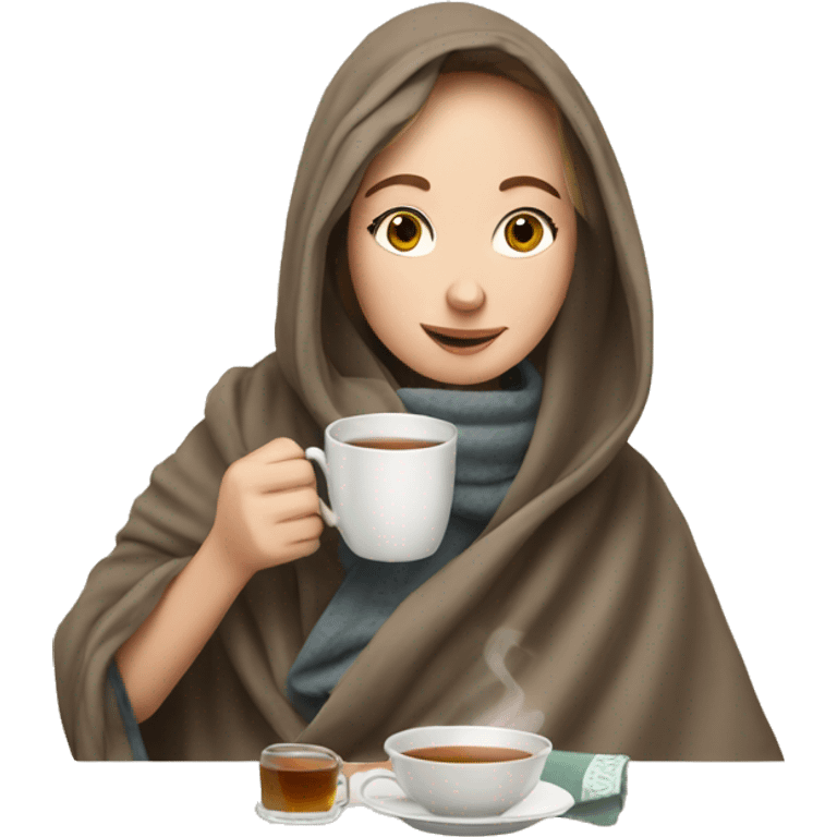 White Girl drinking tea with blanket on emoji