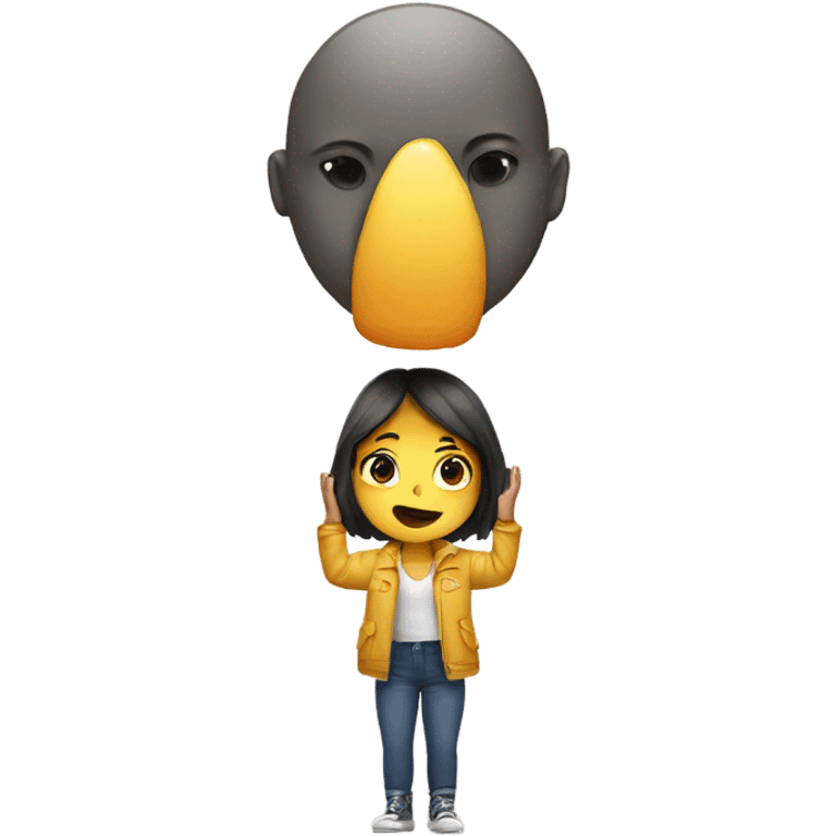 Girl with a massive head being held up by a crane emoji