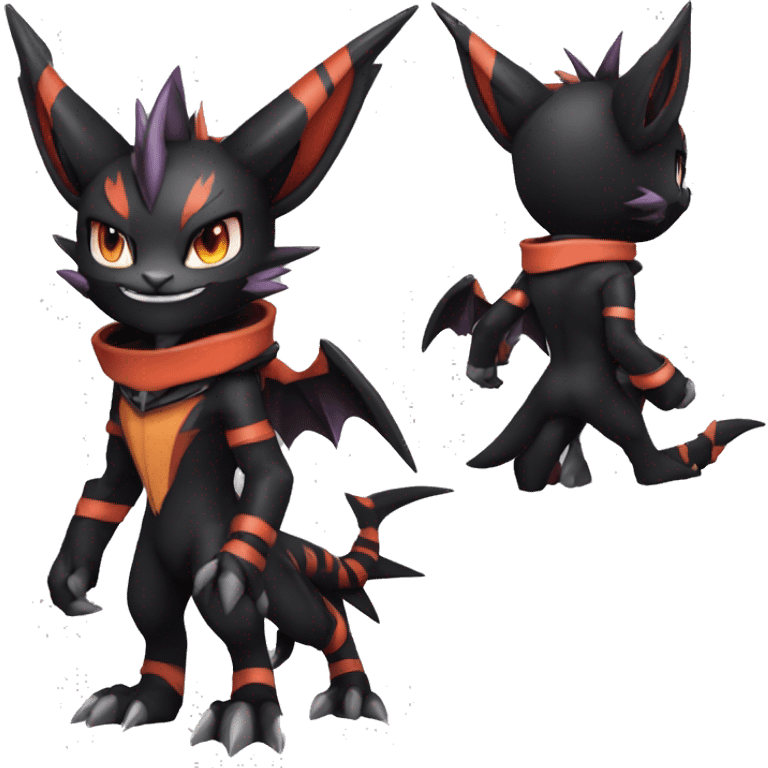 Cool Anthro Black Noivern-Quiana-Litten-Pokémon with edgy stripes hoodie spiked collar punk Full Body emoji