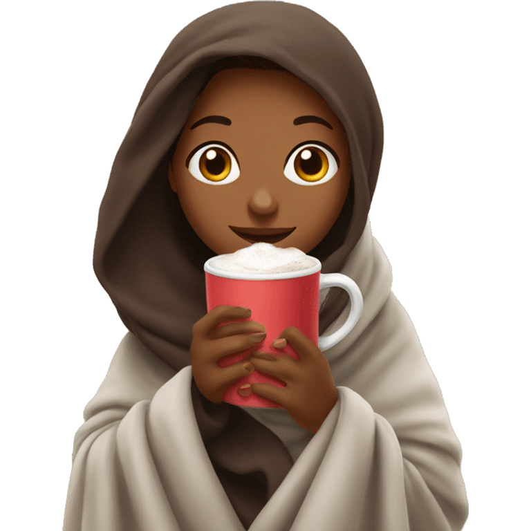 Girl drinking hot chocolate in a blanket emoji