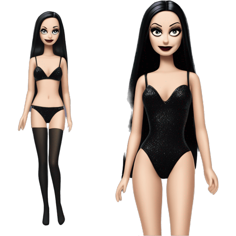 Teen Morticia Addams. Short Gothic bikini glitter Barbie  emoji