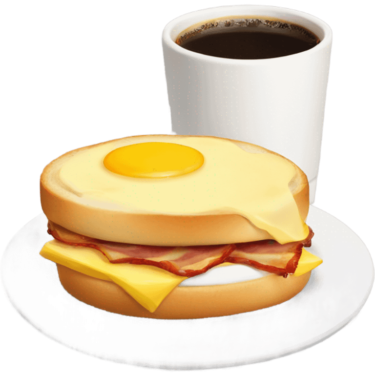 Bacon egg and cheese on a roll with a coffee emoji