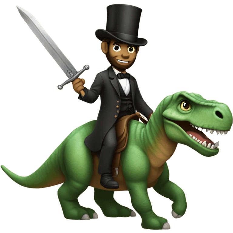 abraham lincoln holding a sword while riding a dinosaur emoji