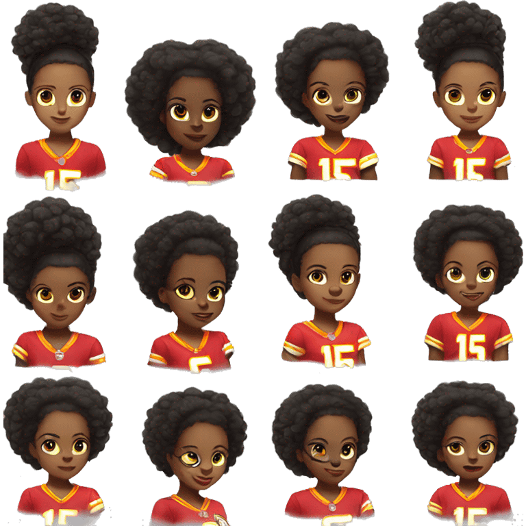 Black girl with Afro puffs wearing KC chiefs jersey #15 emoji