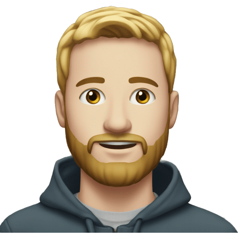 young man, 30 years old, with white skin and a beard, 1.70 tall in front of several houses emoji