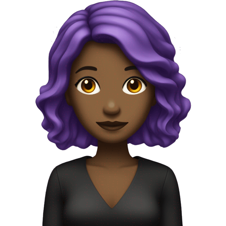 Fille noir avec des cheveux noir, une robe violette et une fleur violette dans les cheveux emoji