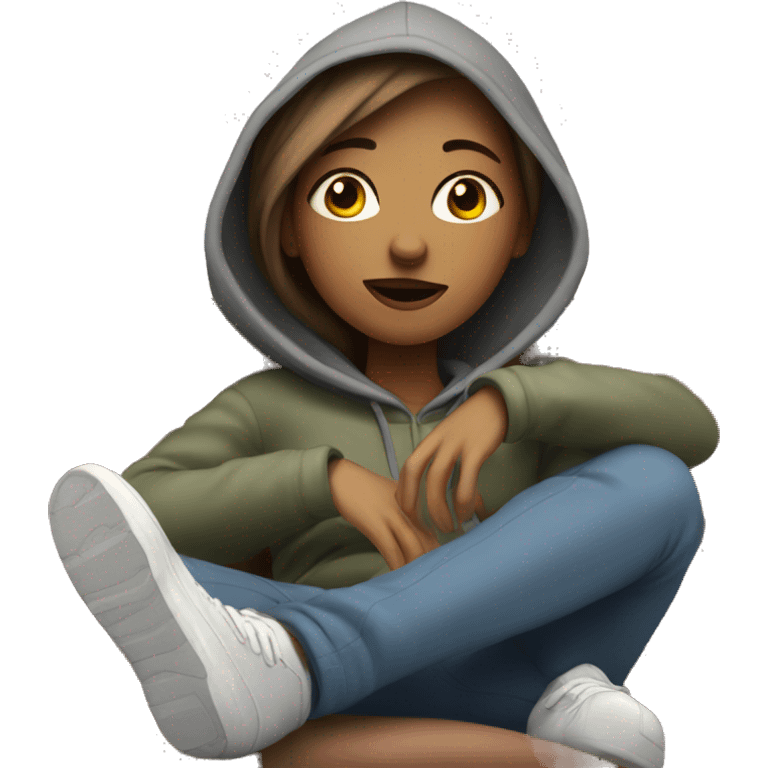 Girl wearing hoodie and chilling at the sofa emoji