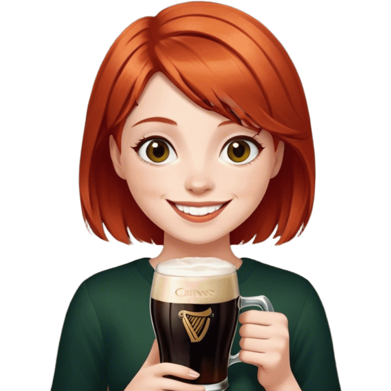 Short red hair girl smiling with Guinness  emoji